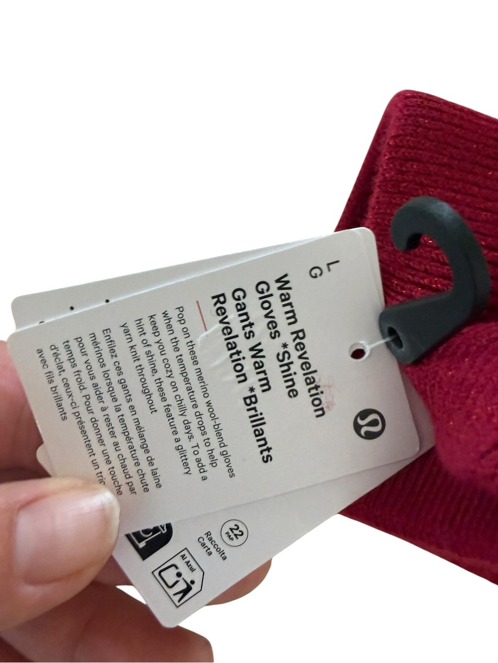 lululemon athletica  Burgundy Knit Gloves NWT size large - Picture 2 of 3